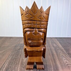 Hand Carved Wooden Tiki God Statue Wood Wall Decor 8" Made In The Philippines